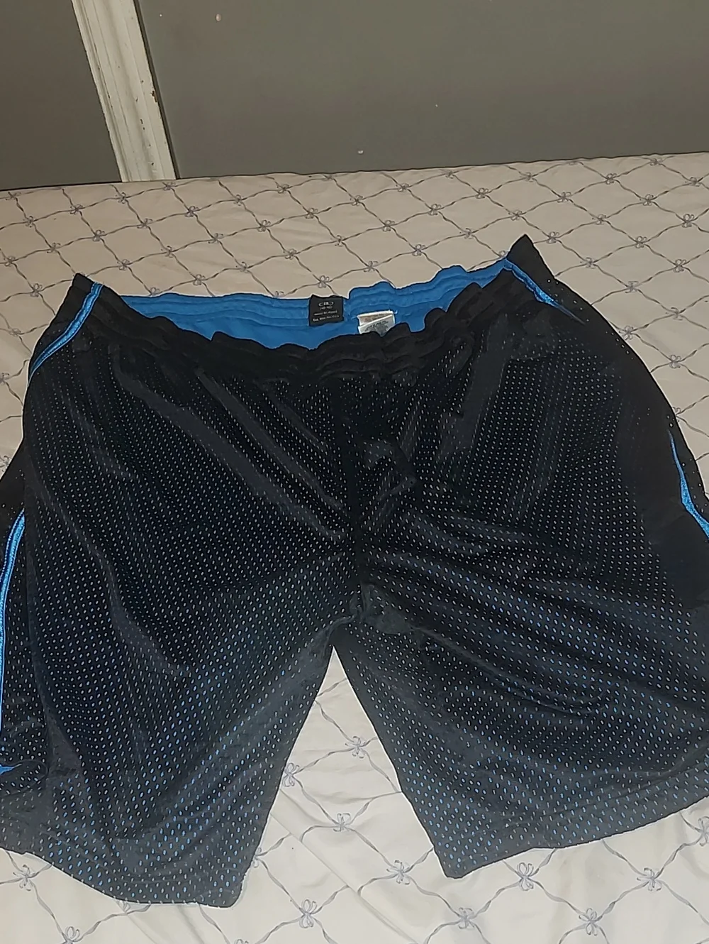 Men's Black Mesh Athletic Shorts with Blue Trim
